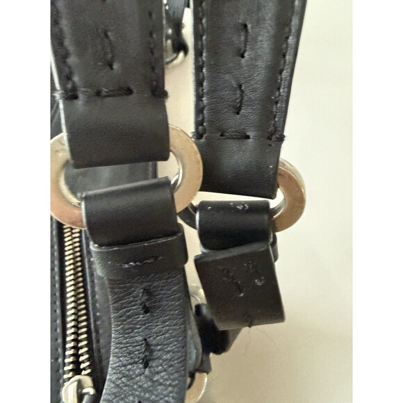 Charles David Black Leather Shoulder Bag scalloped multi zipper pouch y2k 90s - Picture 8 of 16